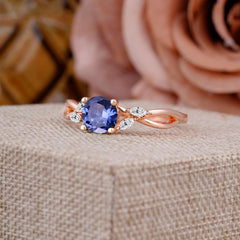 1 Carat Round Tanzanite Promise Ring Nature Theme Engagement Ring