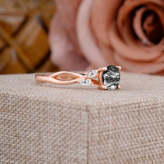 1 Carat Round Black Rutilated Quartz Promise Ring Nature Theme Engagement Ring