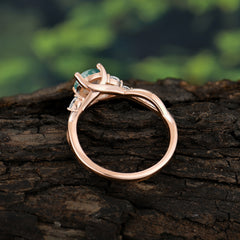 1 Carat Round Moss Agate Promise Ring Nature Inspired Leaf Engagement Ring