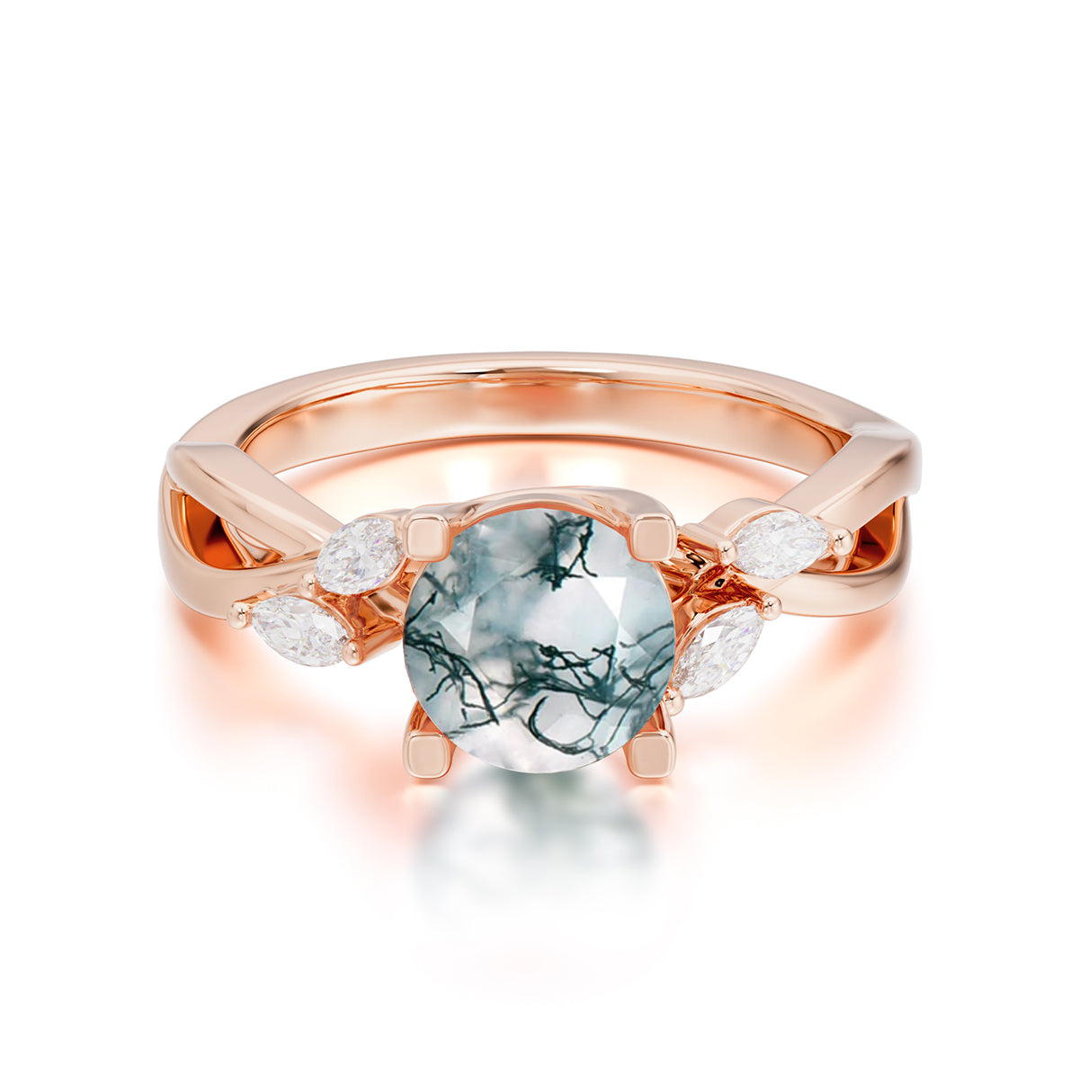 1 Carat Round Moss Agate Promise Ring Nature Inspired Leaf Engagement Ring