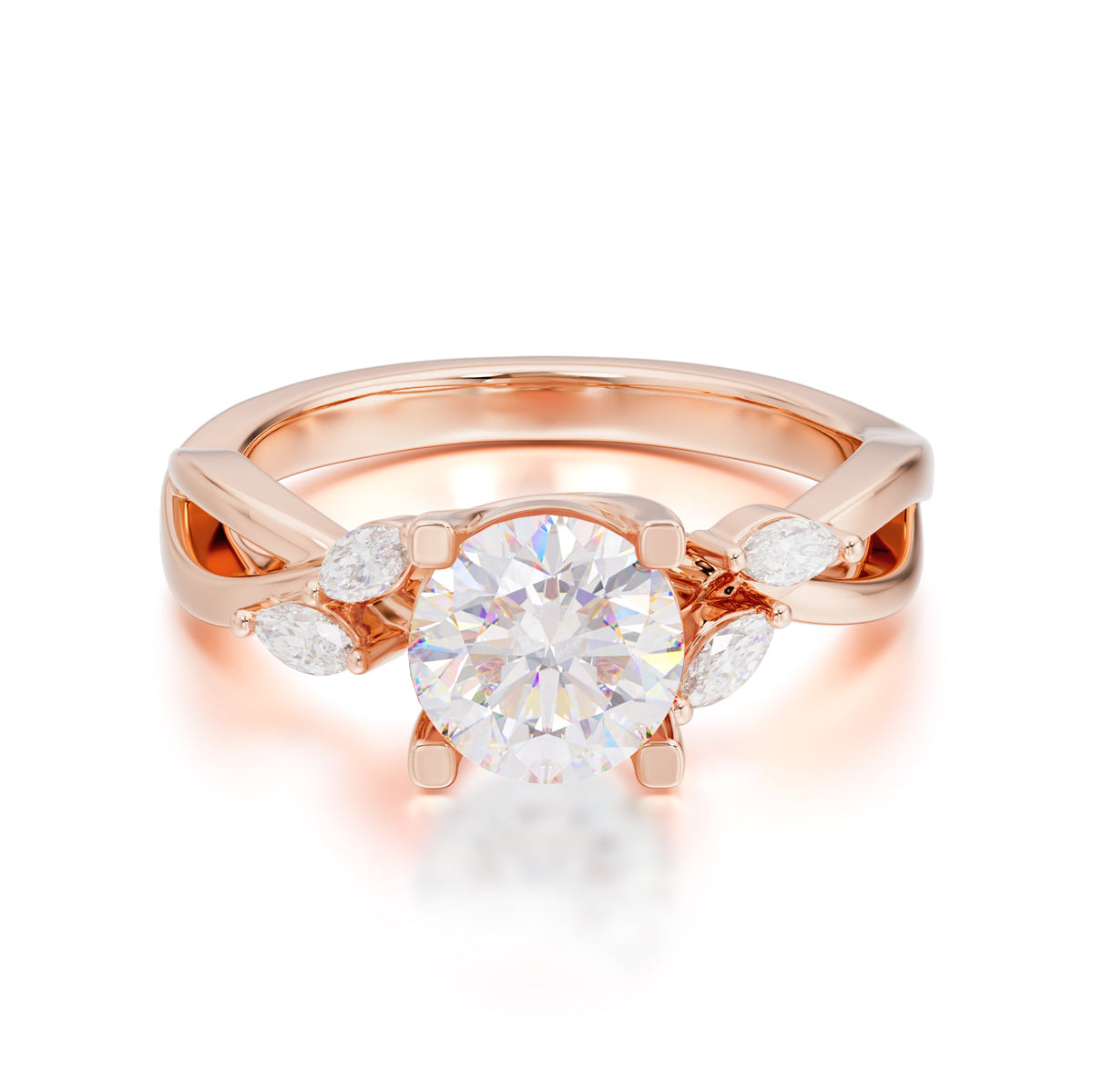 1 Carat Round Moissanite Promise Ring Nature Inspired Leaf Engagement Ring
