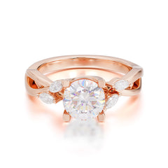 1 Carat Round Moissanite Promise Ring Nature Inspired Leaf Engagement Ring