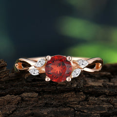 1 Carat Round Garnet Promise Ring Nature Inspired Leaf Engagement Ring