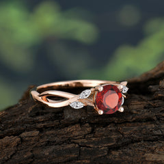 1 Carat Round Garnet Promise Ring Nature Inspired Leaf Engagement Ring