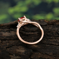 1 Carat Round Garnet Promise Ring Nature Inspired Leaf Engagement Ring
