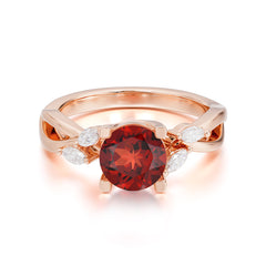1 Carat Round Garnet Promise Ring Nature Inspired Leaf Engagement Ring