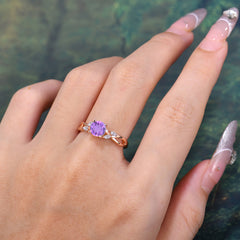 1 Carat Round Amethyst Promise Ring Nature Inspired Leaf Engagement Ring