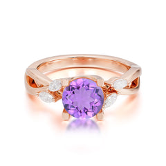 1 Carat Round Amethyst Promise Ring Nature Inspired Leaf Engagement Ring