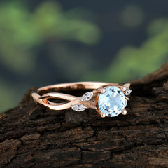 1 Carat Round Aquamarine Promise Ring Nature Inspired Leaf Engagement Ring