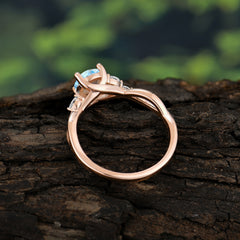 1 Carat Round Aquamarine Promise Ring Nature Inspired Leaf Engagement Ring
