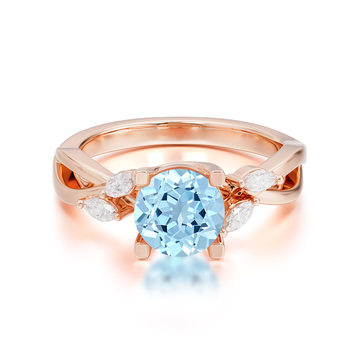 1 Carat Round Aquamarine Promise Ring Nature Inspired Leaf Engagement Ring