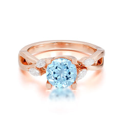 1 Carat Round Aquamarine Promise Ring Nature Inspired Leaf Engagement Ring