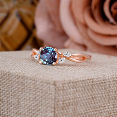 1 Carat Round Alexandrite Promise Ring Nature Theme Engagement Ring