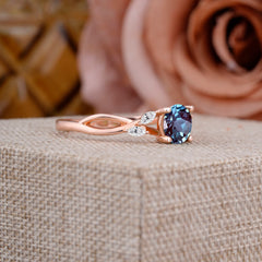 1 Carat Round Alexandrite Promise Ring Nature Theme Engagement Ring