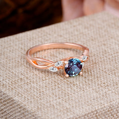 1 Carat Round Alexandrite Promise Ring Nature Theme Engagement Ring