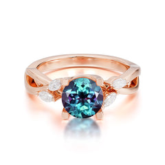 1 Carat Round Alexandrite Promise Ring Nature Theme Engagement Ring