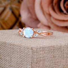1 Carat Round Moonstone Promise Ring Nature Theme Engagement Ring