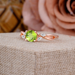 1 Carat Round Peridot Engagement Ring with Leaf-Inspired Design