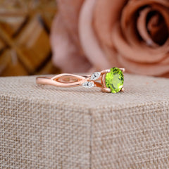 1 Carat Round Peridot Engagement Ring with Leaf-Inspired Design