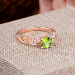 1 Carat Round Peridot Engagement Ring with Leaf-Inspired Design