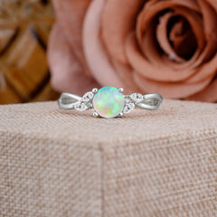 1 Carat Round Opal Promise Ring Nature Inspired Leaf Engagement Ring