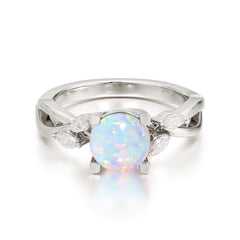 1 Carat Round Opal Promise Ring Nature Inspired Leaf Engagement Ring
