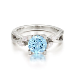1 Carat Round Aquamarine Promise Ring Nature Inspired Leaf Engagement Ring