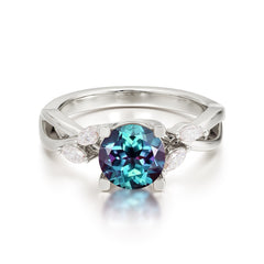 1 Carat Round Alexandrite Promise Ring Nature Theme Engagement Ring