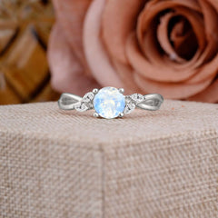 1 Carat Round Moonstone Promise Ring Nature Theme Engagement Ring