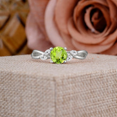 1 Carat Round Peridot Engagement Ring with Leaf-Inspired Design