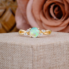 1 Carat Round Opal Promise Ring Nature Inspired Leaf Engagement Ring