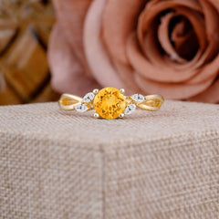 1 Carat Round Citrine Promise Ring Nature Theme Engagement Ring