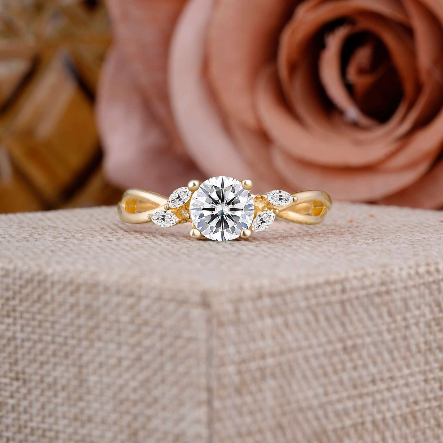 1 Carat 4 Side Stone Round Lab Diamond Promise Engagement Ring