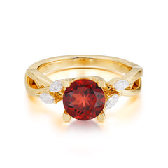 1 Carat Round Garnet Promise Ring Nature Inspired Leaf Engagement Ring