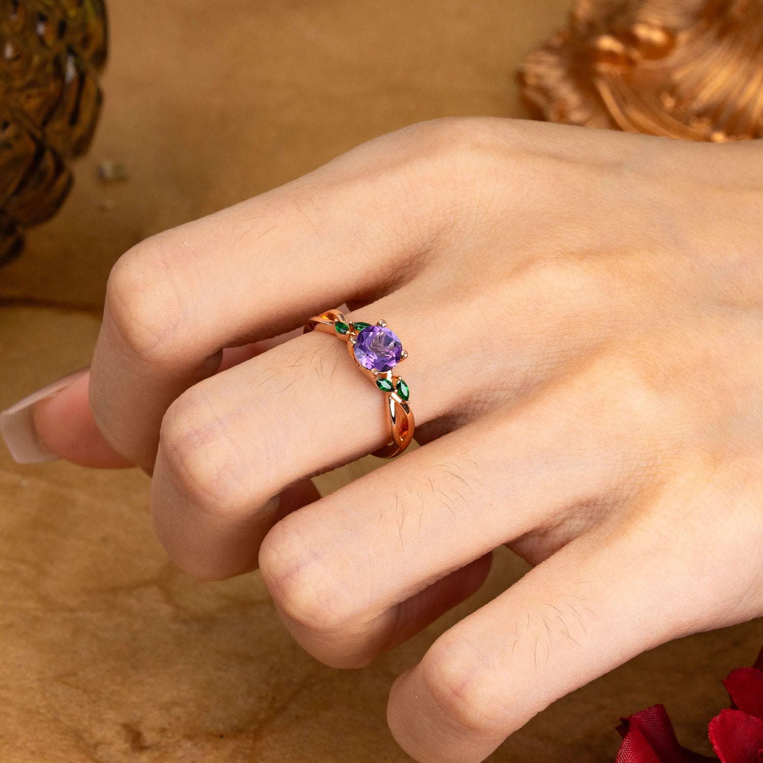 1 Carat 4 Side Stone Round Amethyst Promise Engagement Ring