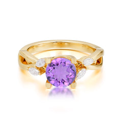 1 Carat Round Amethyst Promise Ring Nature Inspired Leaf Engagement Ring