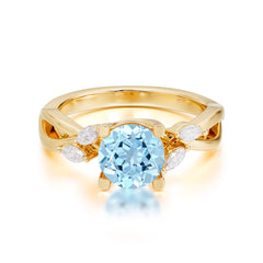 1 Carat Round Aquamarine Promise Ring Nature Inspired Leaf Engagement Ring
