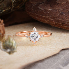 Round Cut Lab Grown Moissanite Ring Classic Cluster Ring