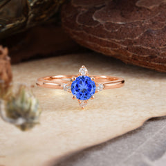 Round Cut Lab Grown Sapphire Ring Classic Cluster Ring