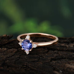 Round Cut Lab Grown Tanzanite Ring Classic Cluster Ring