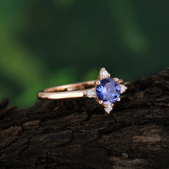 Round Cut Lab Grown Tanzanite Ring Classic Cluster Ring