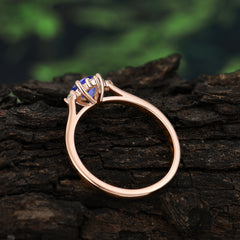 Round Cut Lab Grown Tanzanite Ring Classic Cluster Ring