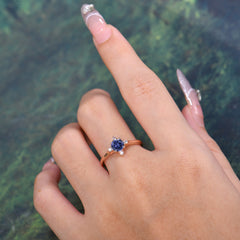 Round Cut Lab Grown Tanzanite Ring Classic Cluster Ring