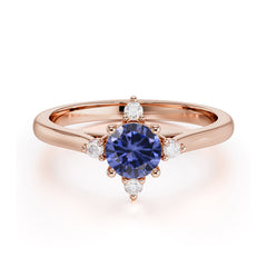 Round Cut Lab Grown Tanzanite Ring Classic Cluster Ring