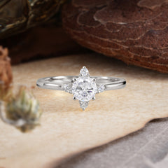 Round Cut Lab Grown Moissanite Ring Classic Cluster Ring