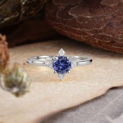 Round Cut Lab Grown Tanzanite Ring Classic Cluster Ring