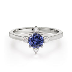 Round Cut Lab Grown Tanzanite Ring Classic Cluster Ring
