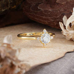 Round Cut Lab Grown Moissanite Ring Classic Cluster Ring