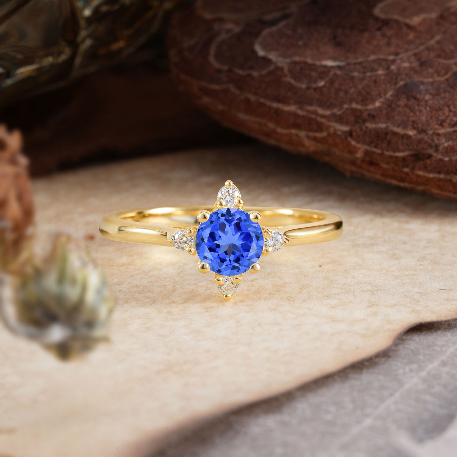 Classic Round Cut Lab Grown Sapphire Cluster Engagement Ring