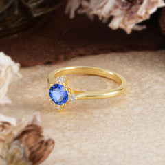 Round Cut Lab Grown Sapphire Ring Classic Cluster Ring